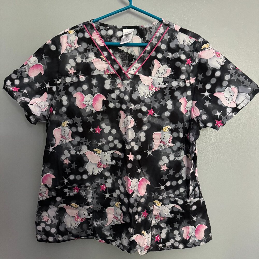Disney Dumbo Scrub Top XL Black/Gray/Grey